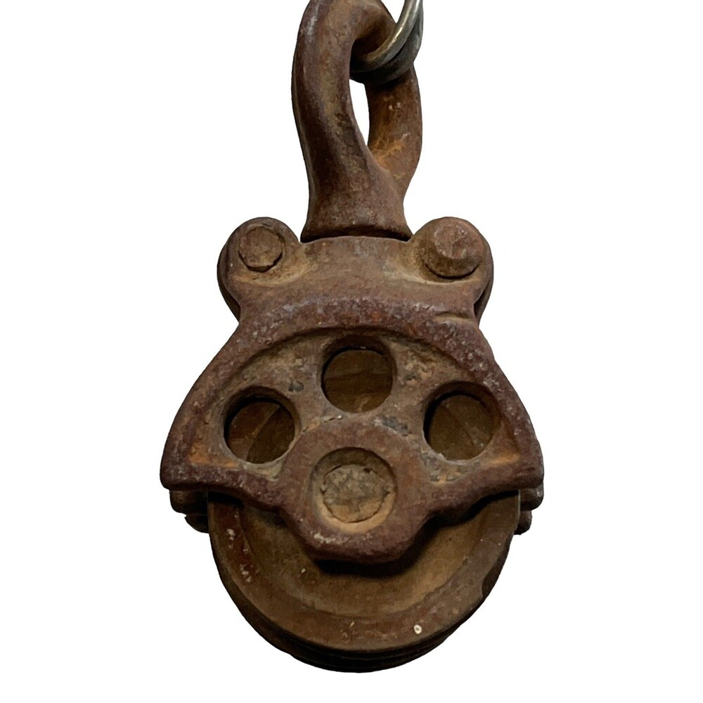 Old Mini Cast Iron Double Pulley w/swivel   - very unique item!
